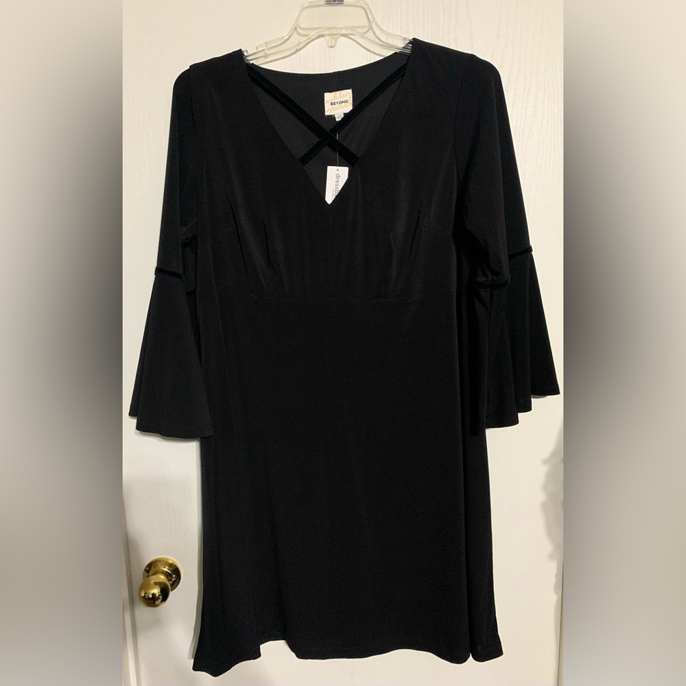 Ashley Graham Beyond Elegant Black Bell Sleeve Dress NWT